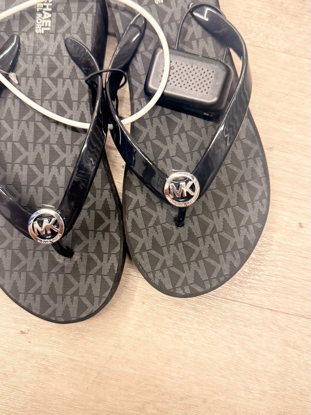 Michael Kors Black MK Logo Flip Flop Sandals